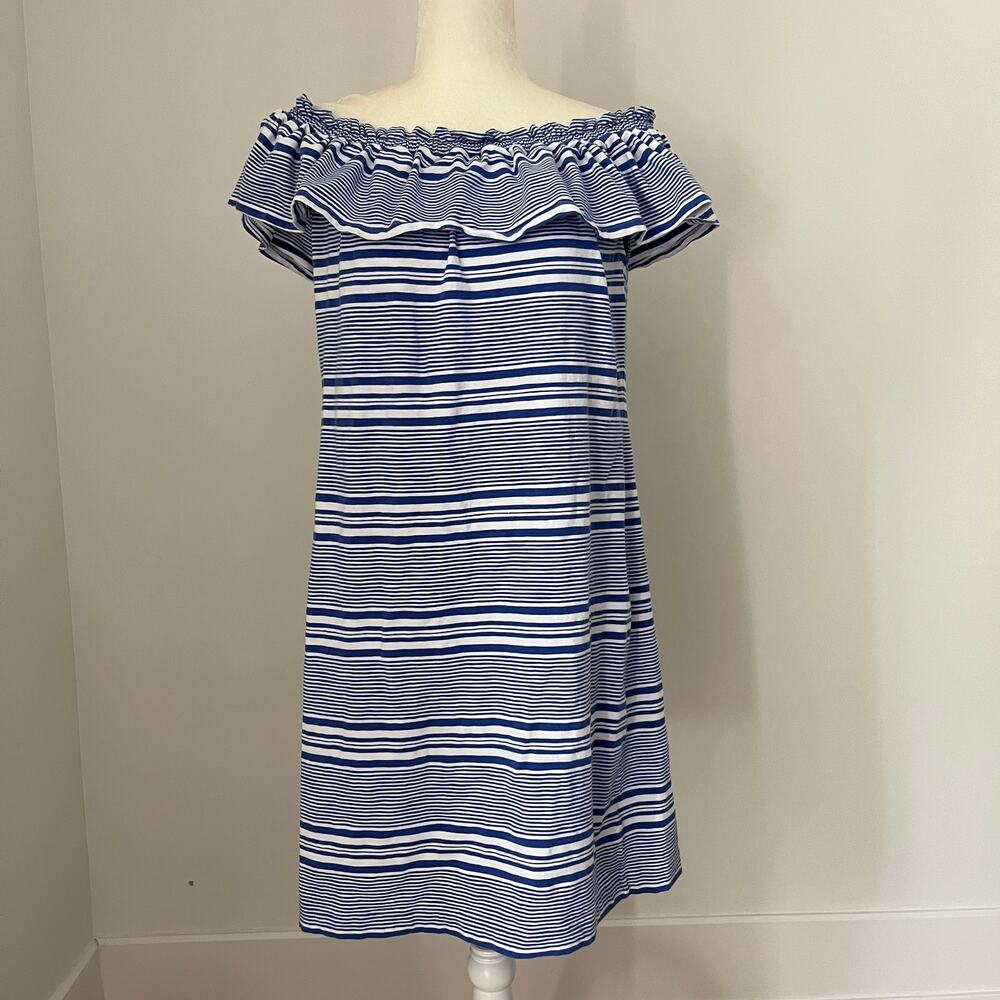 Vineyard Vines Blue and White Off-Shoulder Stripe Dress - Picture 2 of 7
